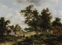 Meindert Hobbema A Wooded Landscape with Travelers