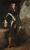 Circle of Peter Lely Portrtait of a gentleman, said to be Henri of Brederode, standing, full-length, in armour, holding a baton