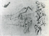 Vincent van Gogh Sketches of a Cottage and Figures