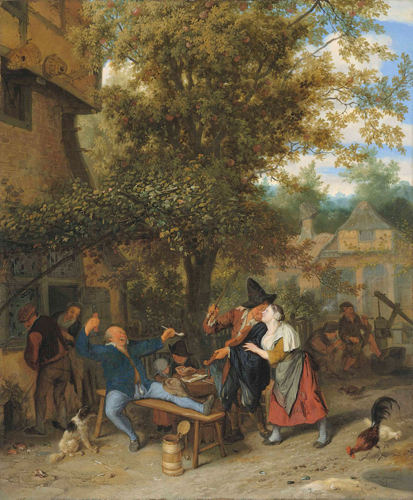 Cornelis Dusart - A fiddler and peasants drinking and carousing outside a village inn