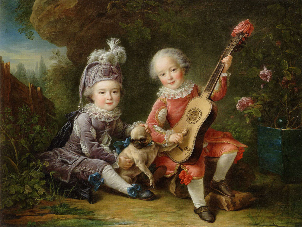François Hubert Drouais - Children of the Marquis de Béthune Playing with a Dog