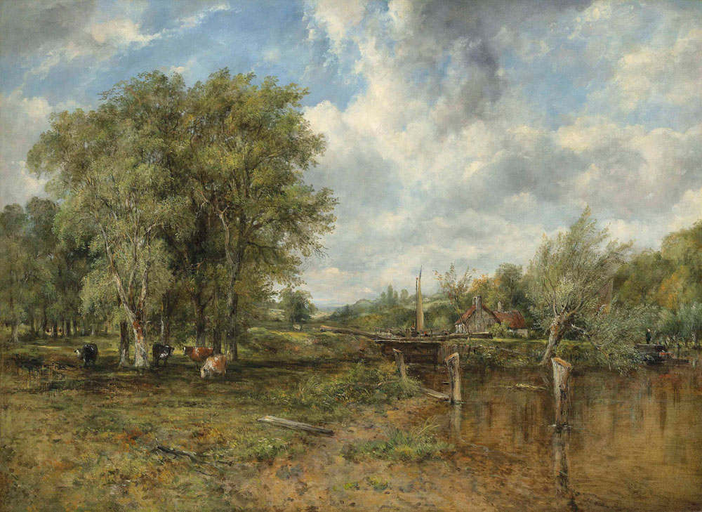 Frederick Waters Watts - A wooded landscape with a cattle and cottage beyond