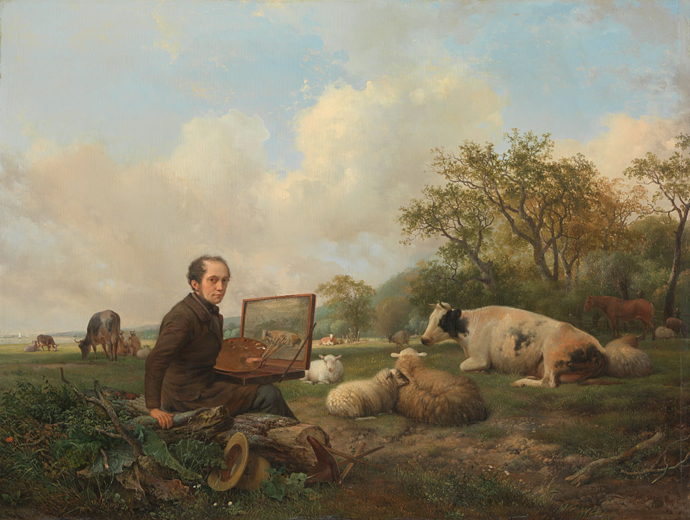 Hendrikus van de Sande Bakhuyzen - The Artist Painting a Cow in a Meadow
