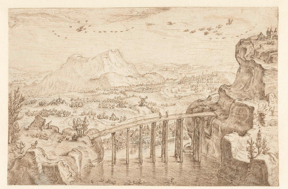 Jacob Matham - Mountain Landscape with High Bridge