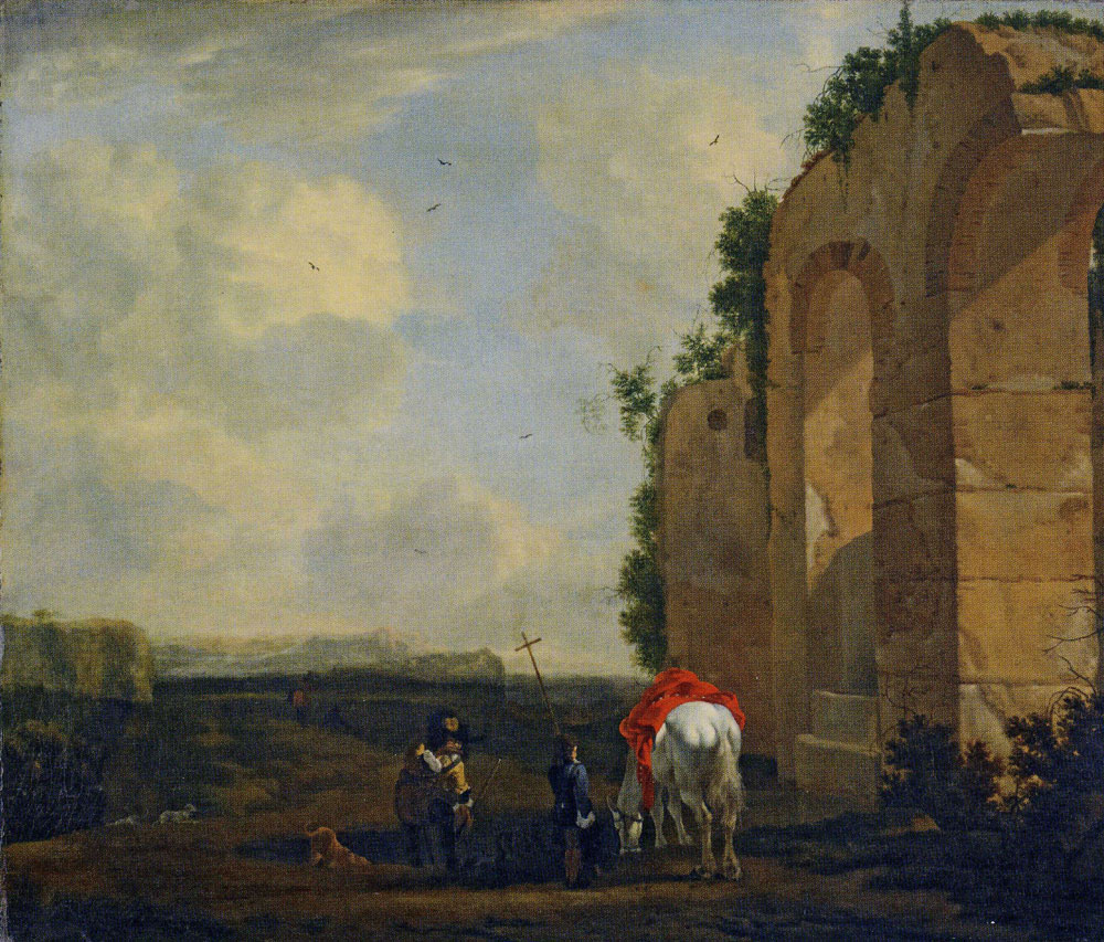 Circle of Jan Asselijn - Southern landscape with Horsemen and a Aquaduct
