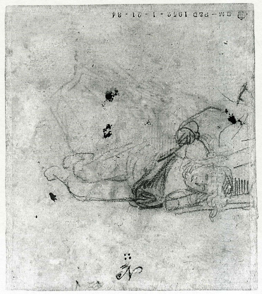 School of Rembrandt - Two figures, one reclining, the other with a knife
