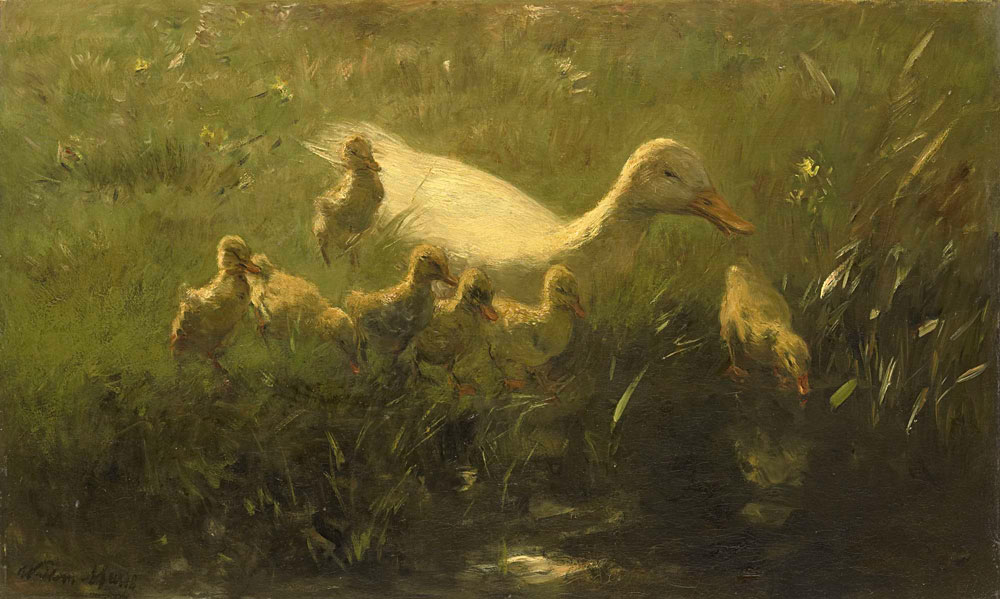 Willem Maris - White Duck with Ducklings