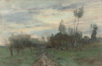 Geo Poggenbeek Country Road with Cows in the Twilight