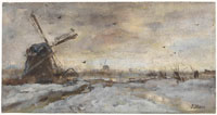 Jacob Maris Landscape with a Windmill in the Snow