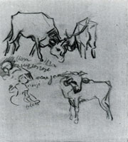 Vincent van Gogh Sketch of Cows and Children
