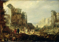 Willem van Nieulandt II Landscape with Roman Ruins and the Meeting of Rebecca and Eliezer