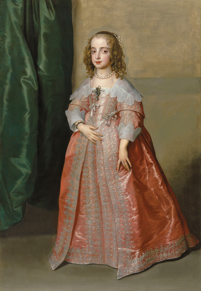 Anthony van Dyck - Portrait of Princess Mary (1631-1660), daughter of King Charles I of England, full-length, in a pink dress decorated with silver embroidery and ribbons