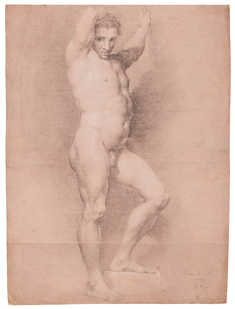 Anton Raphael Mengs - Study of a figure facing right with arms raised  