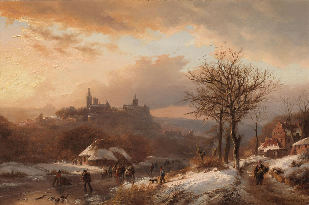 Barend Cornelis Koekkoek - A winter landscape with a view of Cleves in the distance