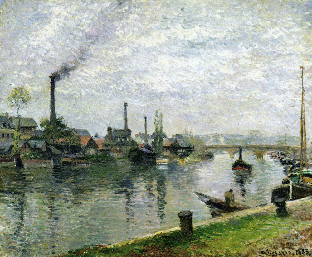 Camille Pissarro - View of Île Lacroix and the Pont Corneille at Rouen, Bright Overcast Sky