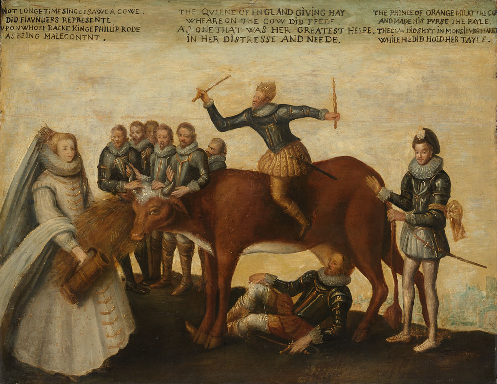 Anonymous - The Dairy Cow: The Dutch Provinces, Revolting against the Spanish King Philip II, Are Led by Prince William of Orange, The States General Entreat Queen Elizabeth I for Aid