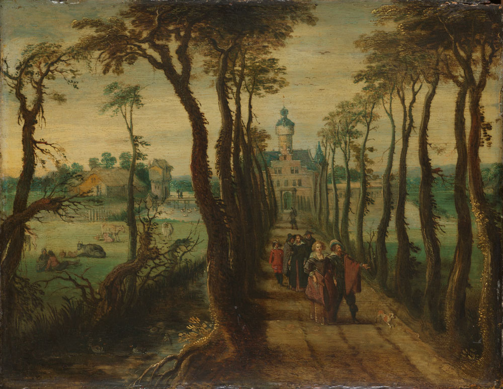 Anonymous - Elegant Company on a Causeway Leading towards a Country-House