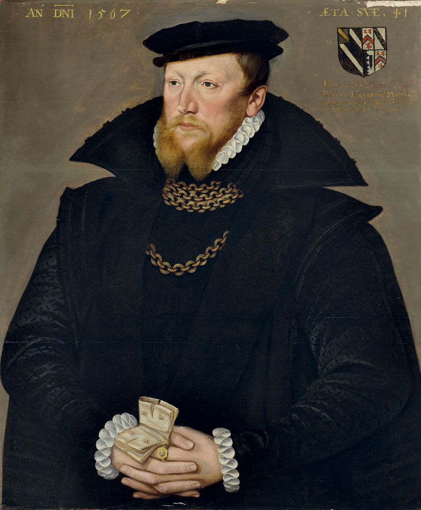 English School - Portrait of Richard Harford of Bosbury (d. 1578), half length, aged 41