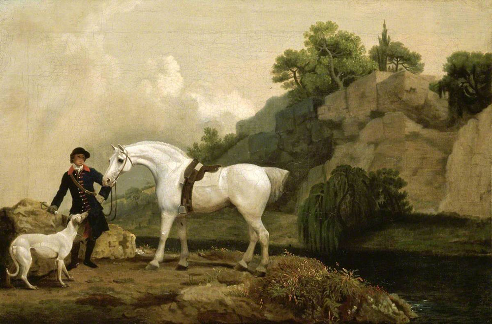 George Stubbs - A Grey Hunter with a Groom and a Greyhound at Creswell Crags