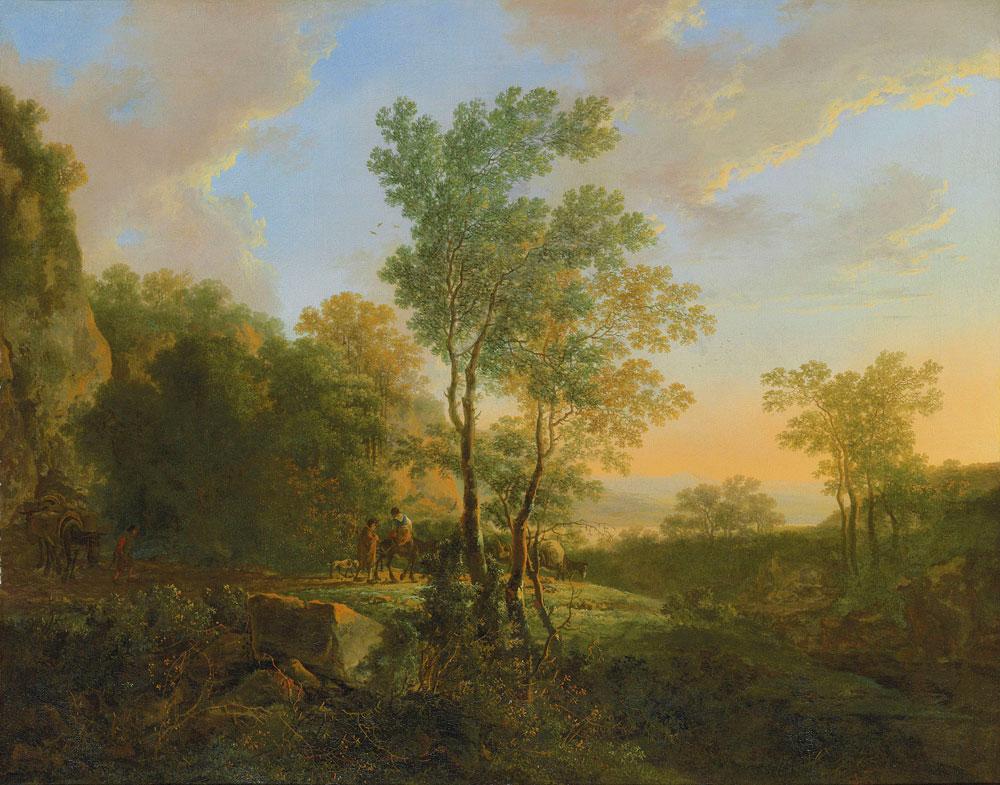 Jan Both - An Italianate wooded landscape with travellers