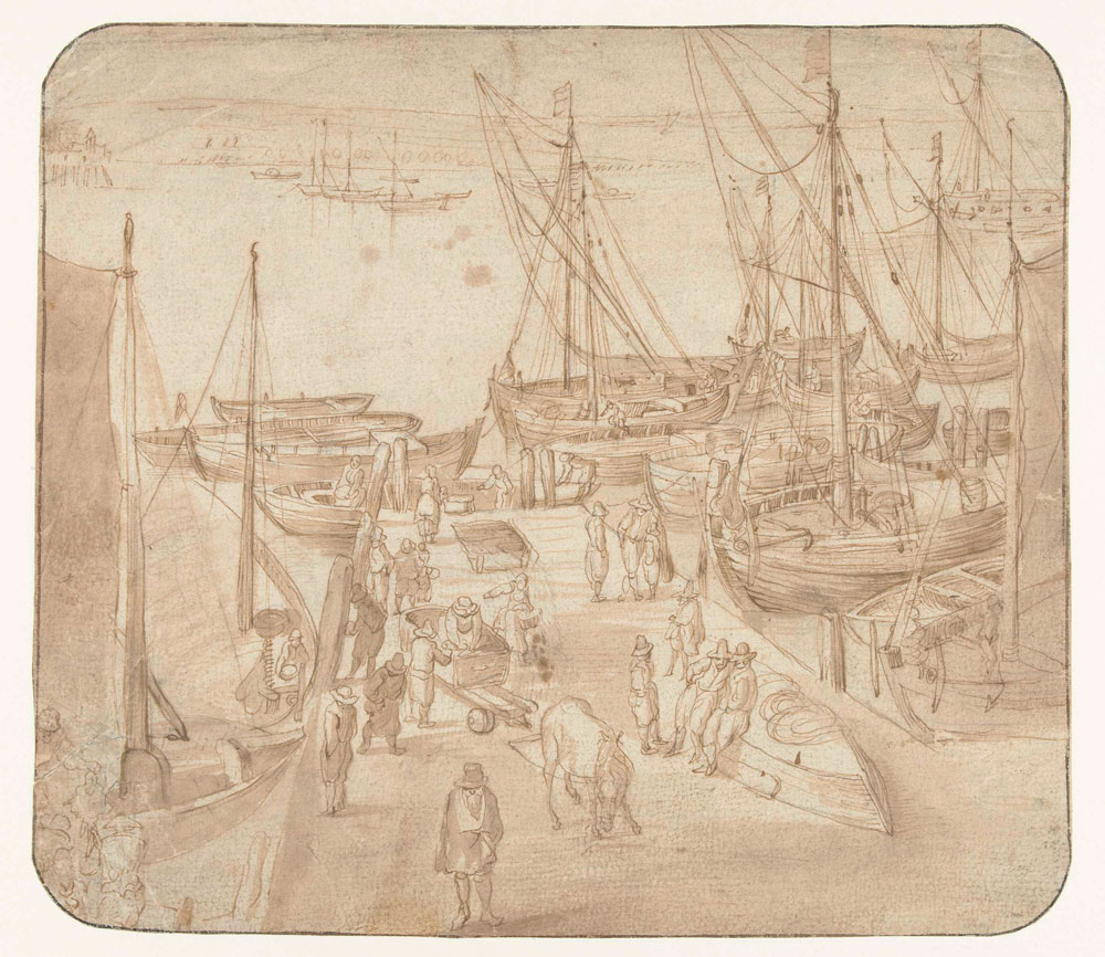 Copy after Jan Brueghel the Elder - Ships by a Jetty