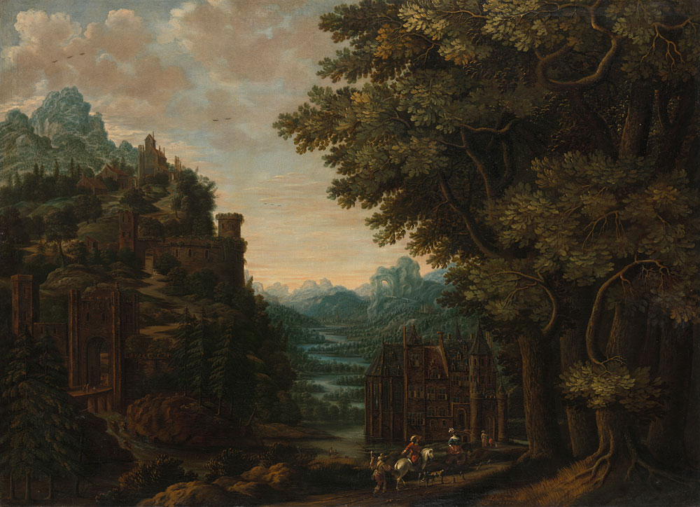 Jan Meerhout - Mountainous Landscape with River Valley and Castles