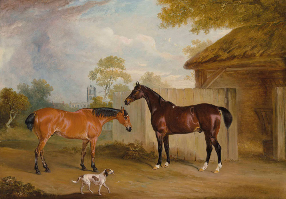 John Ferneley - Mr. William Massey Stanley's hunters Eventful and Ranksbro, with a hound
