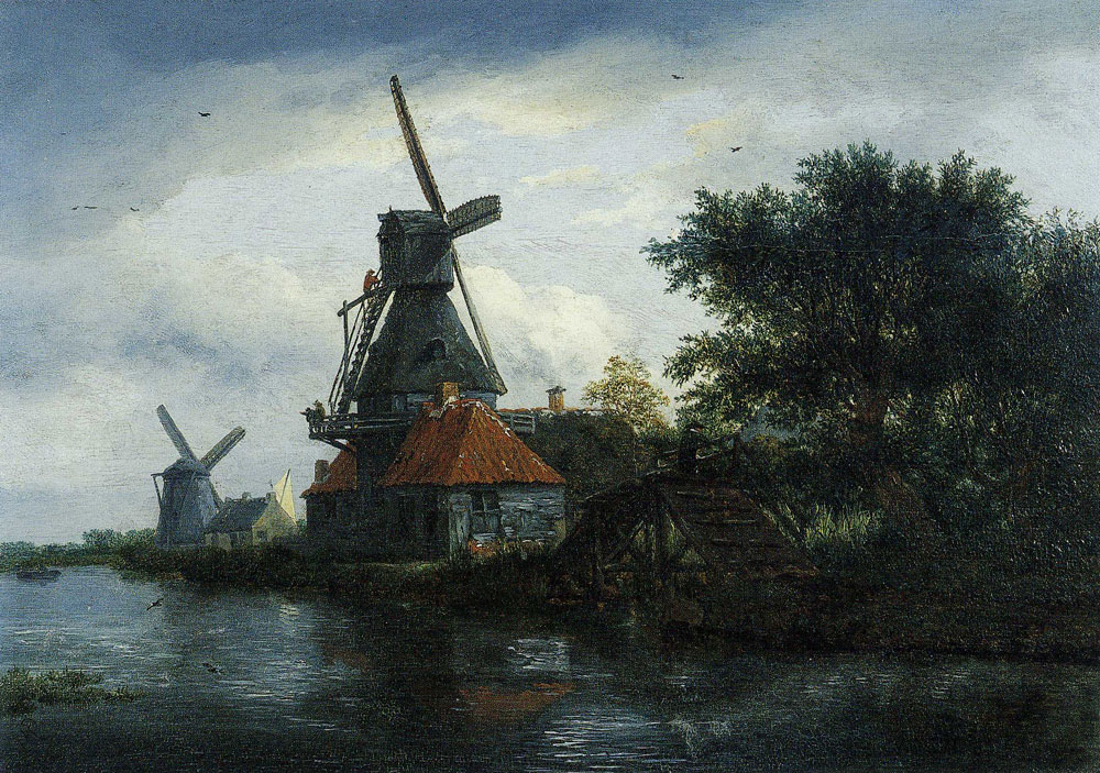 Jacob van Ruisdael - Two Windmills on the Bank of a River