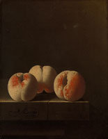 Adriaen Coorte Three Peaches on a Stone Plinth