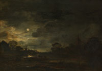 Aert van der Neer Landscape by Moonlight