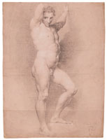 Anton Raphael Mengs Study of a figure facing right with arms raised  