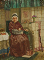 August Allebé Old Woman by the Fireplace