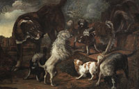 Attributed to Jacques Grief de Claeuw Spaniels and other dogs in a landscape