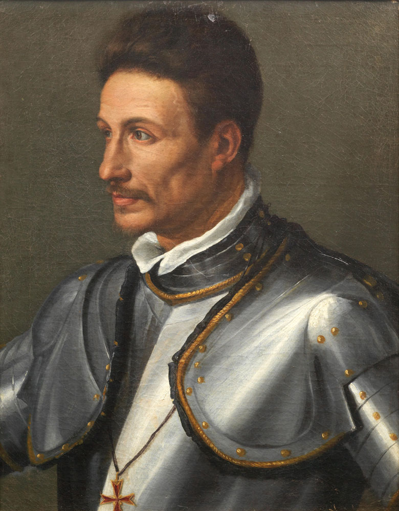 Circle of Alessandro di Cristofano Allori - Portrait of a gentleman, half-length, in armour, wearing the Order of Saint Stephen