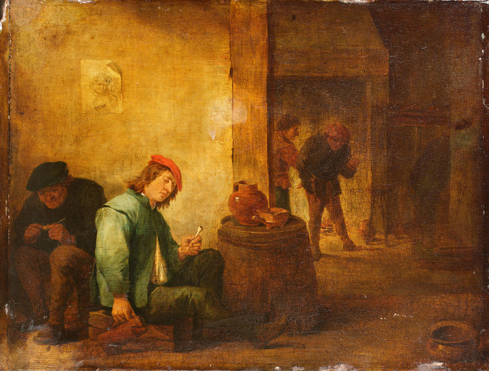 Follower of David Teniers the Younger - A tavern interior with peasants smoking and drinking