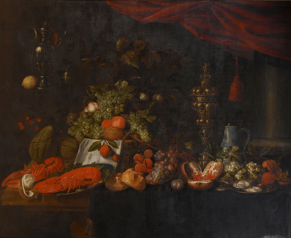 Jan Pauwel Gillemans - A still life of pewter dishes of lobsters and oysters