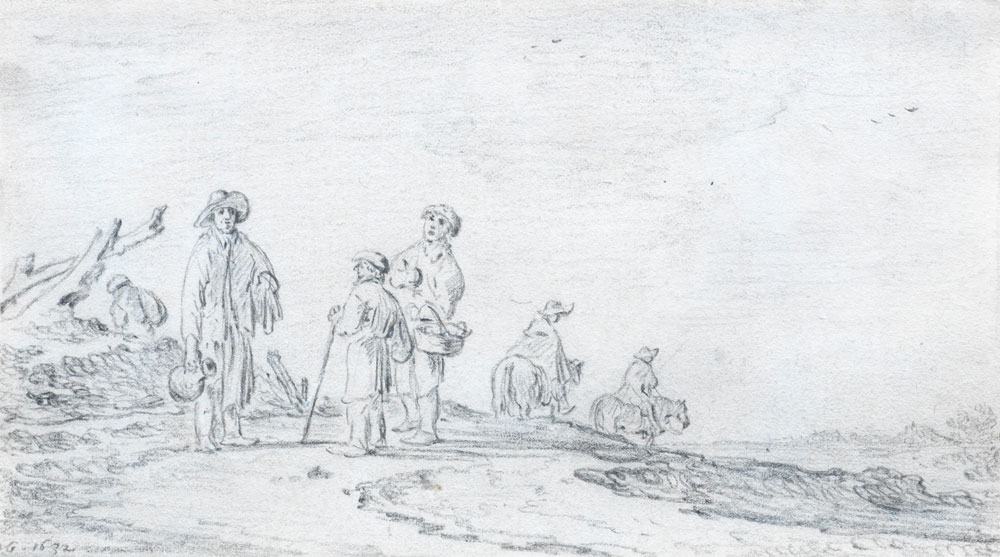 Jan Josefsz. van Goyen - Figures and riders on a road, in a dune landscape