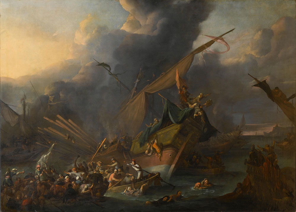Johannes Lingelbach - A naval Battle between Turks and Christians, probably Lepanto