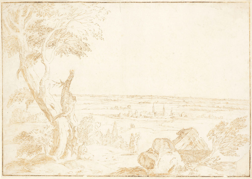 Circle of Marco Ricci - An Italianate landscape with a tree in the foreground and a town in the distance