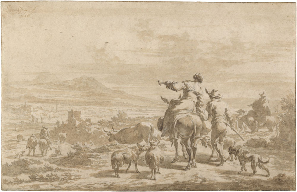 Nicolaes Berchem - Trav­el­ers in an Ital­ian Land­scape