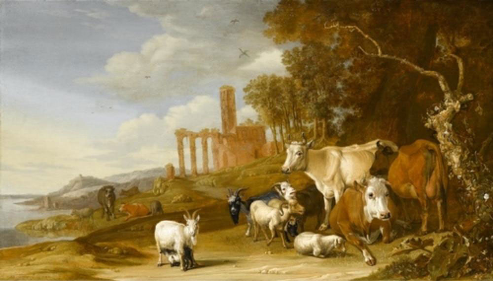 Paulus Potter - Wooded River Landscape with Cattle and Goats