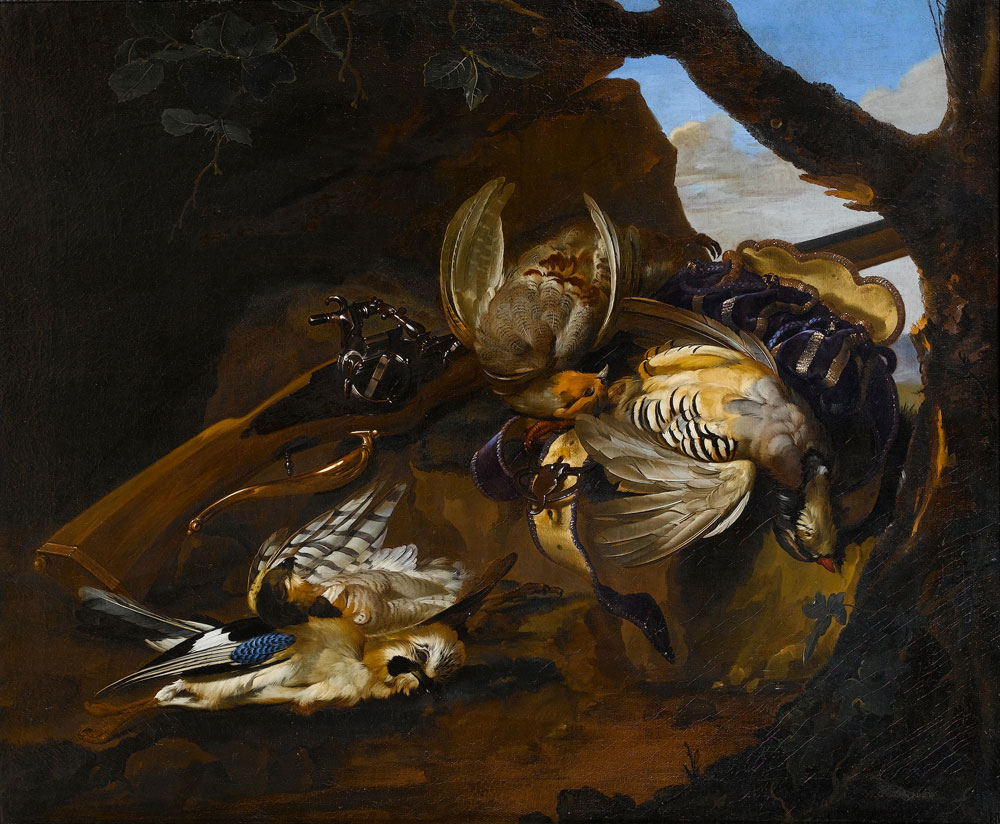 Willem van Aelst - Dead partridges with a dead jay and sparrowhawk