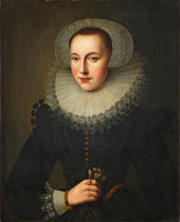 Follower of Cornelis van der Voort Portrait of a lady, half-length, in a black dress and a white lace ruff