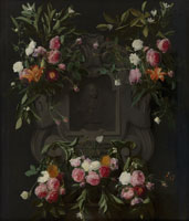 Daniel Seghers Portrait of Stadholder-King William III (1650-1702) surrounded by a Garland of Flowers