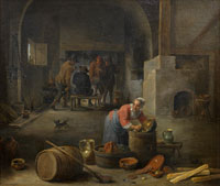 Studio of David Teniers the Younger Interior of an inn with a maidservant washing pots