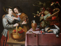 Frans Ykens A gentleman courting a maid