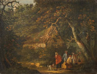 Attributed to George Morland Figures by a camp fire in a wood