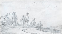 Jan Josefsz. van Goyen Figures and riders on a road, in a dune landscape