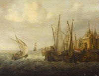 Jan Peeters Shipping in choppy seas off a harbour