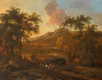 Circle of Jan Wijnants An Italianate river landscape with figures on a country path